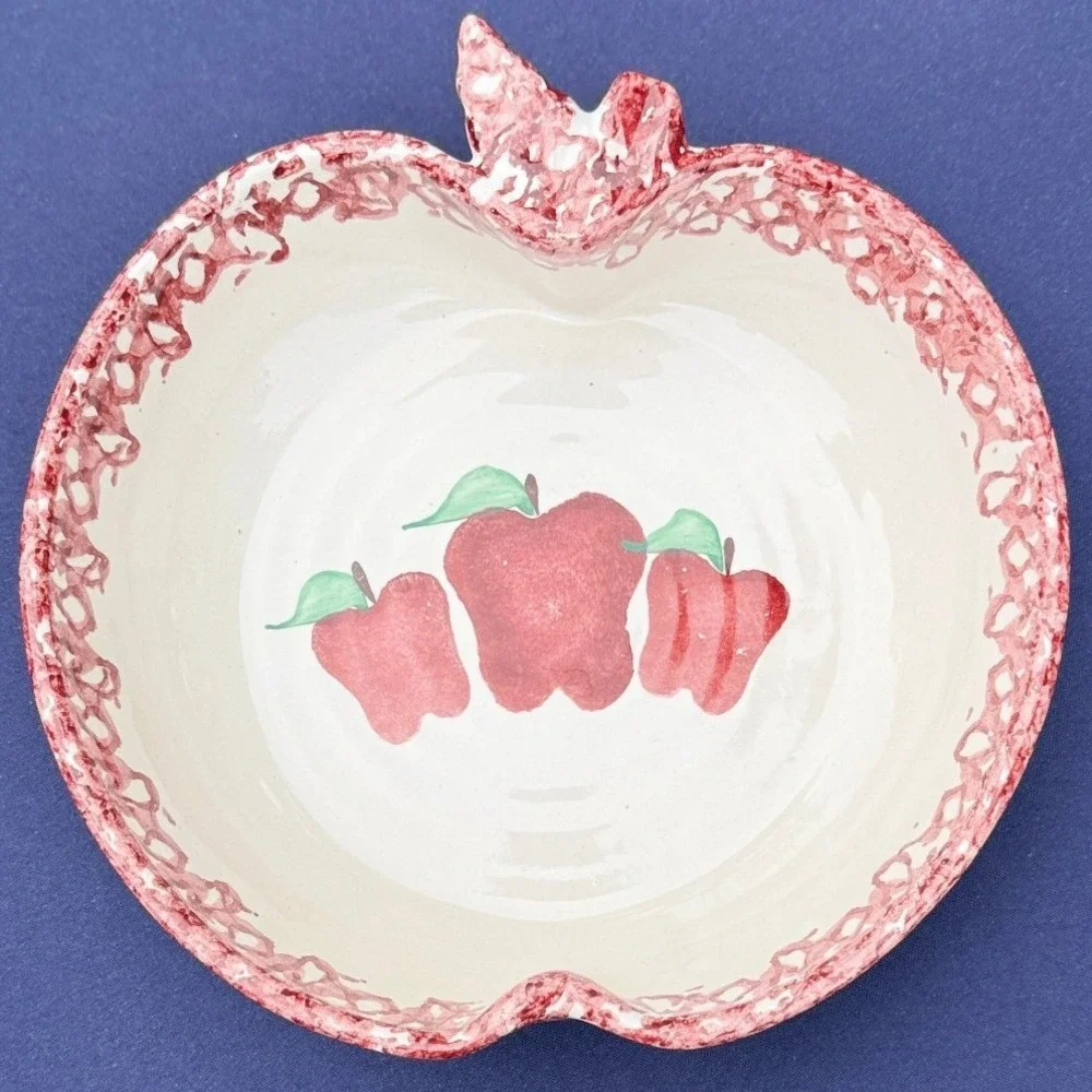Vintage Neher 1996 Apple Torte Ceramic Baking Bowl‎ Hand Painted Recipe Dish
